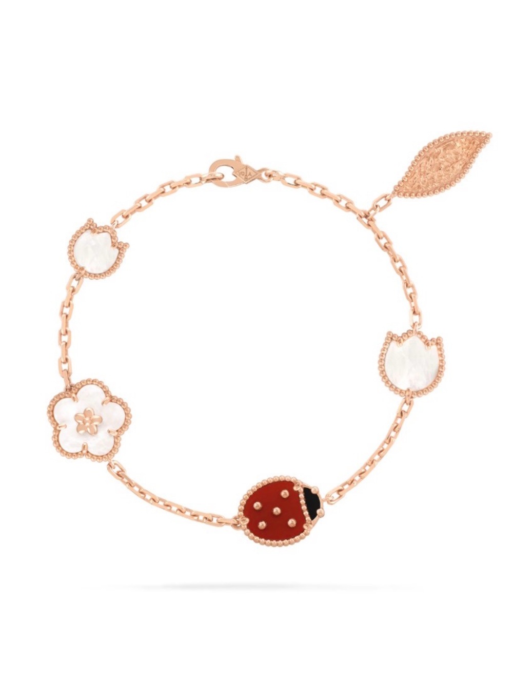 Rose Gold Lucky Charm Bracelet with Red Enamel Accent
